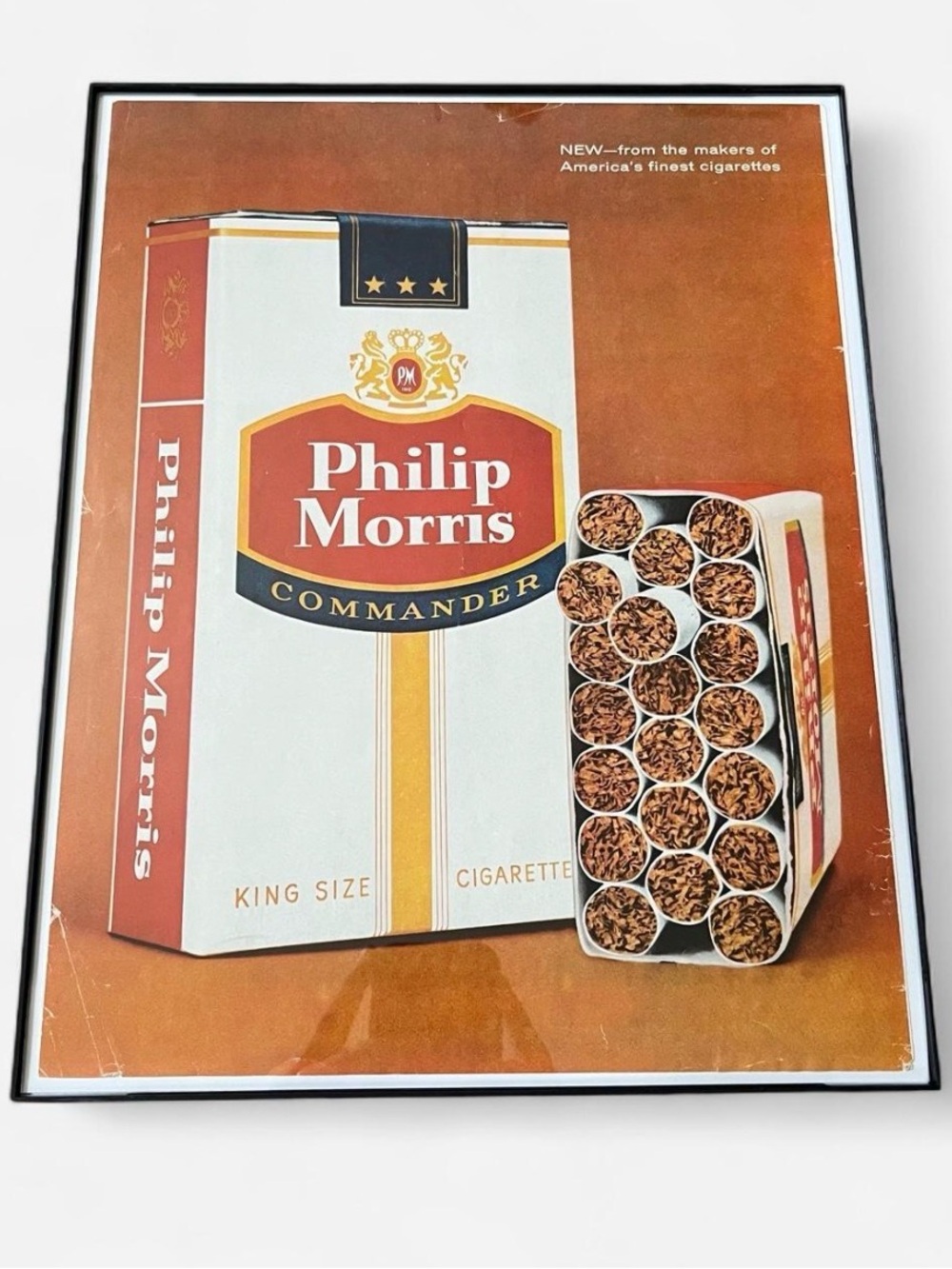Vintage Philip Morris Framed Art - Brown and White